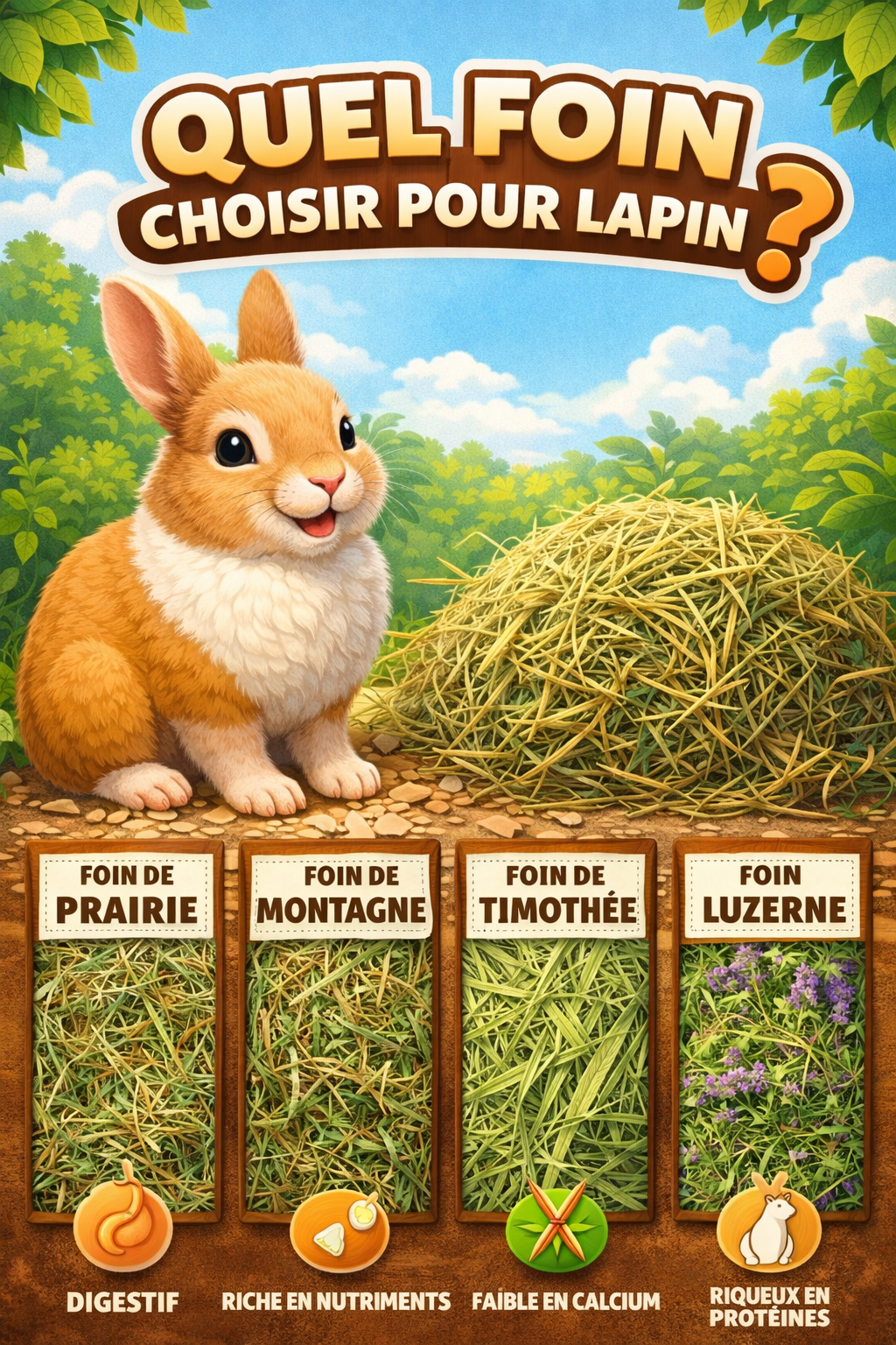 Lire la suite à propos de l’article Quel foin choisir pour lapin ? Guide complet pour le bien-être de votre rongeur