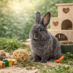 Lapin gris dans un jardin ensoleillé